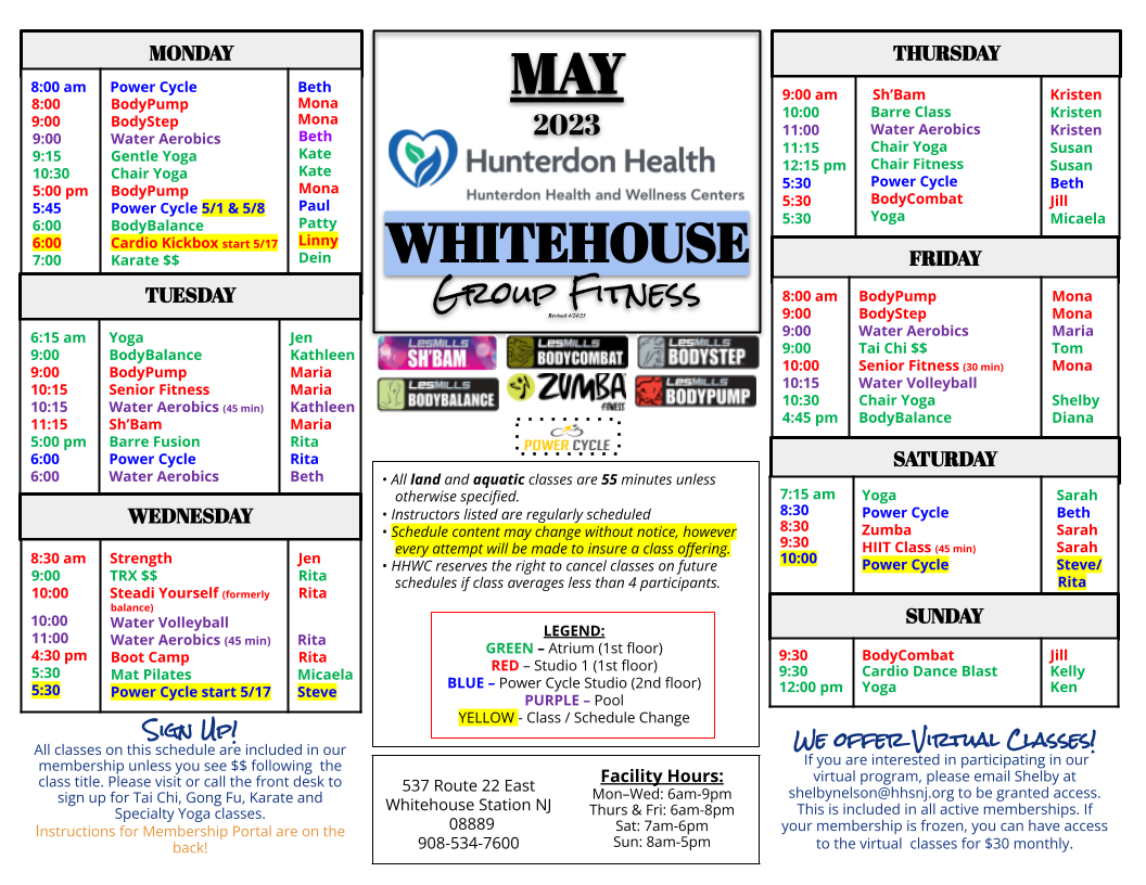 Group Fitness Schedule | Hunterdon